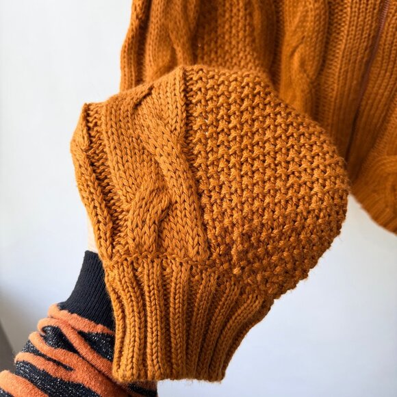 For Love & Lemons Charlotte Zip Cable knit Cardigan, Brown Women’s Size S Q2 - Picture 8 of 10